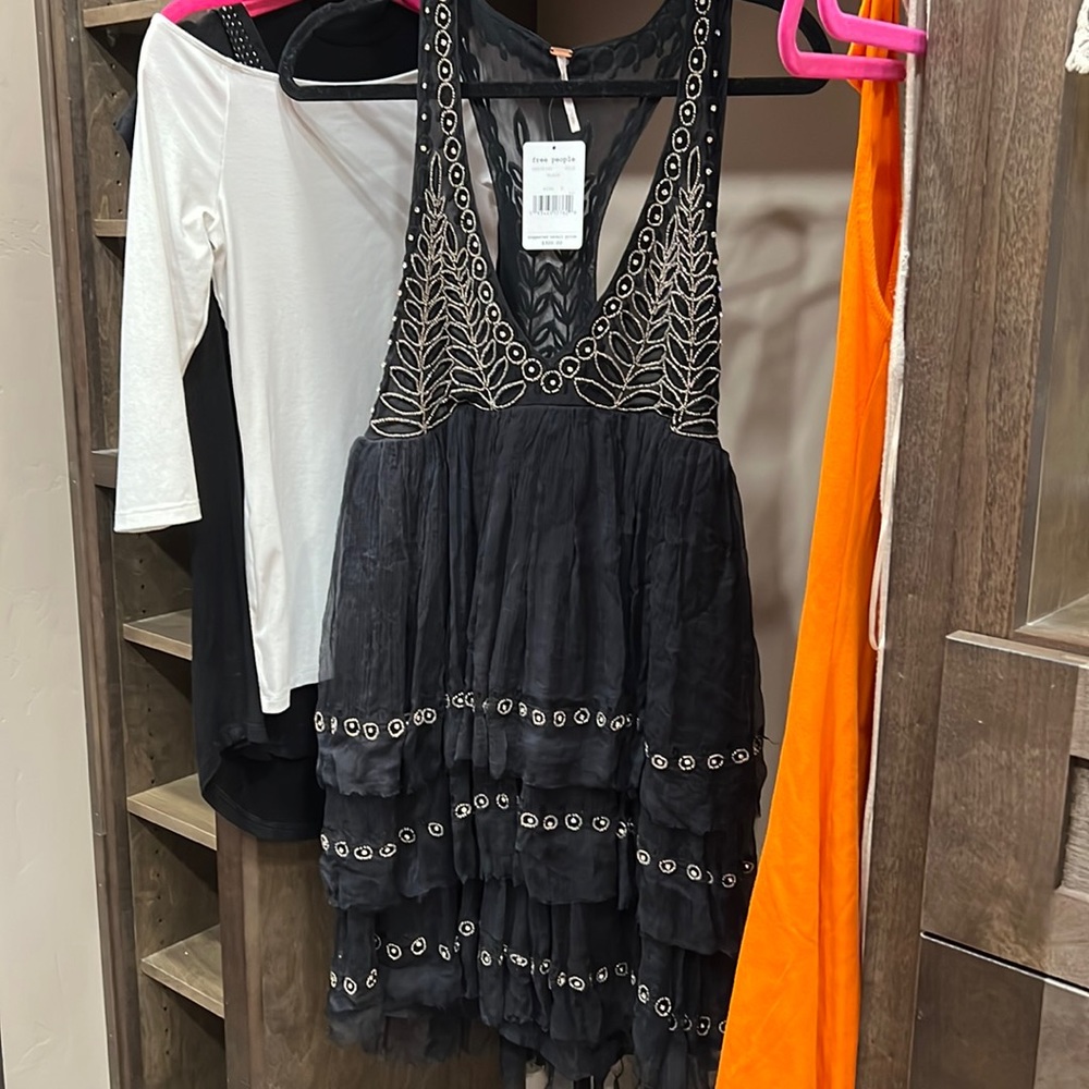 Free people black dress with rhinestone and beaded design